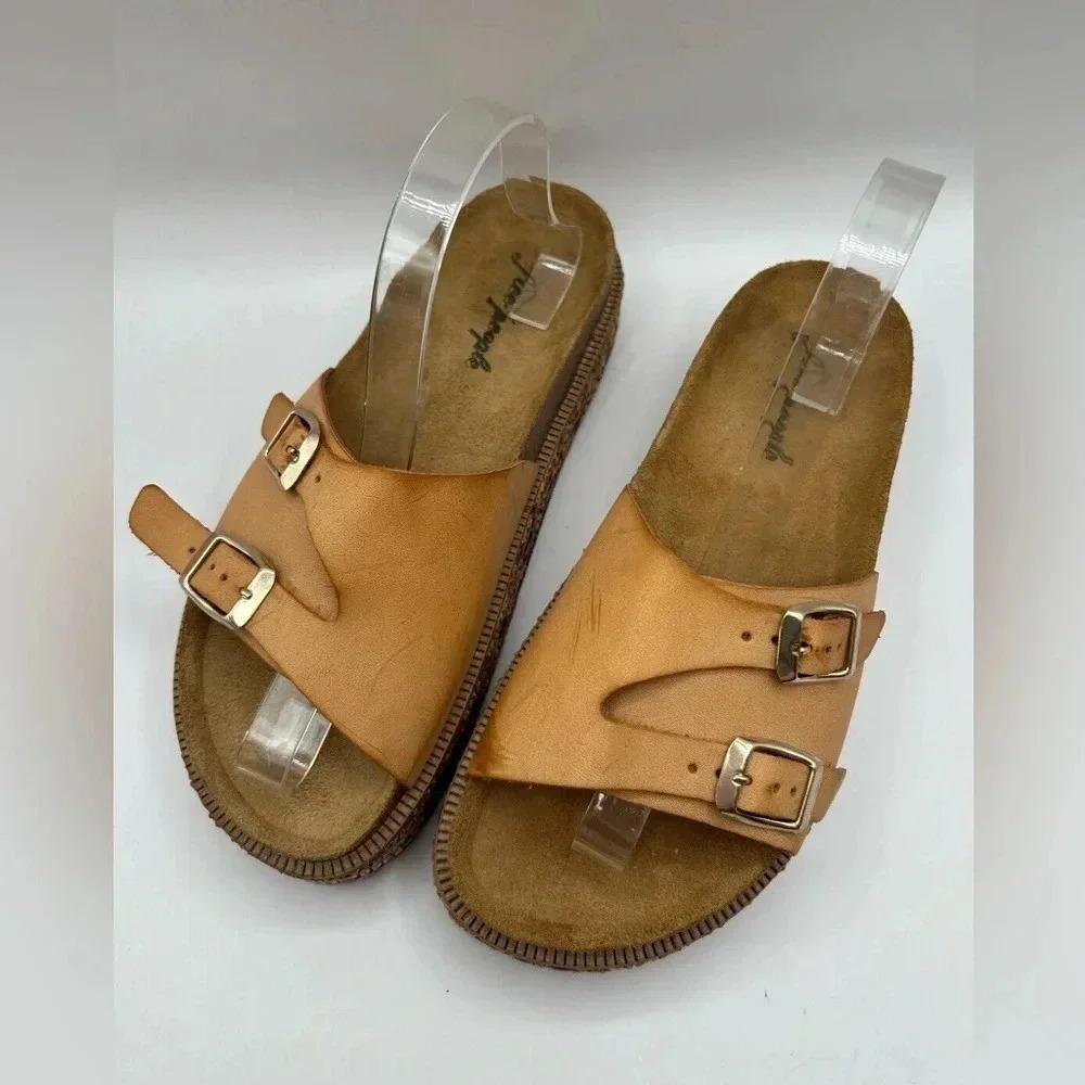 Free People Caravelle Cork Footbed Leather Platform Sandal Boho Size 9.5 - Picture 3 of 11